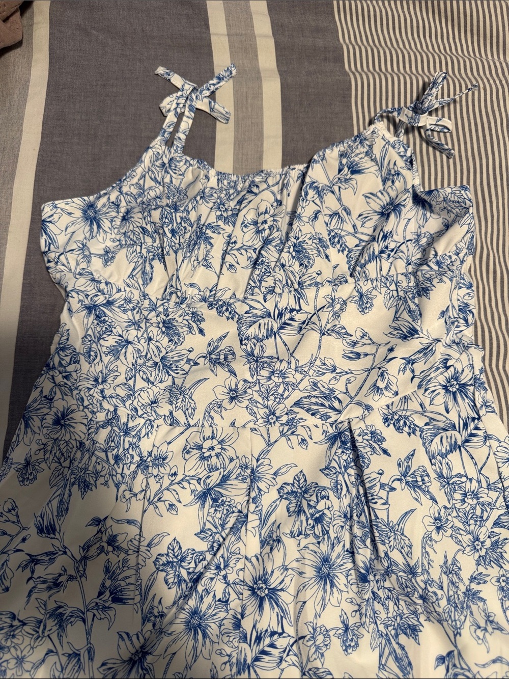 PatPat White and Blue Floral Tie-Shoulder Sundress